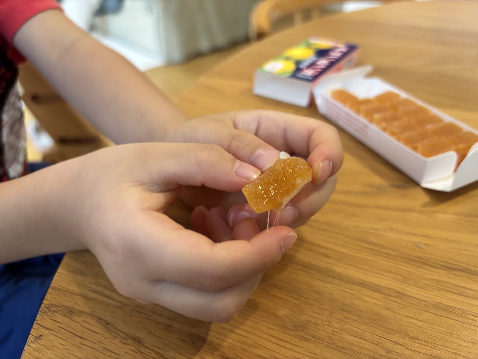 A piece of Botan Ame being eaten